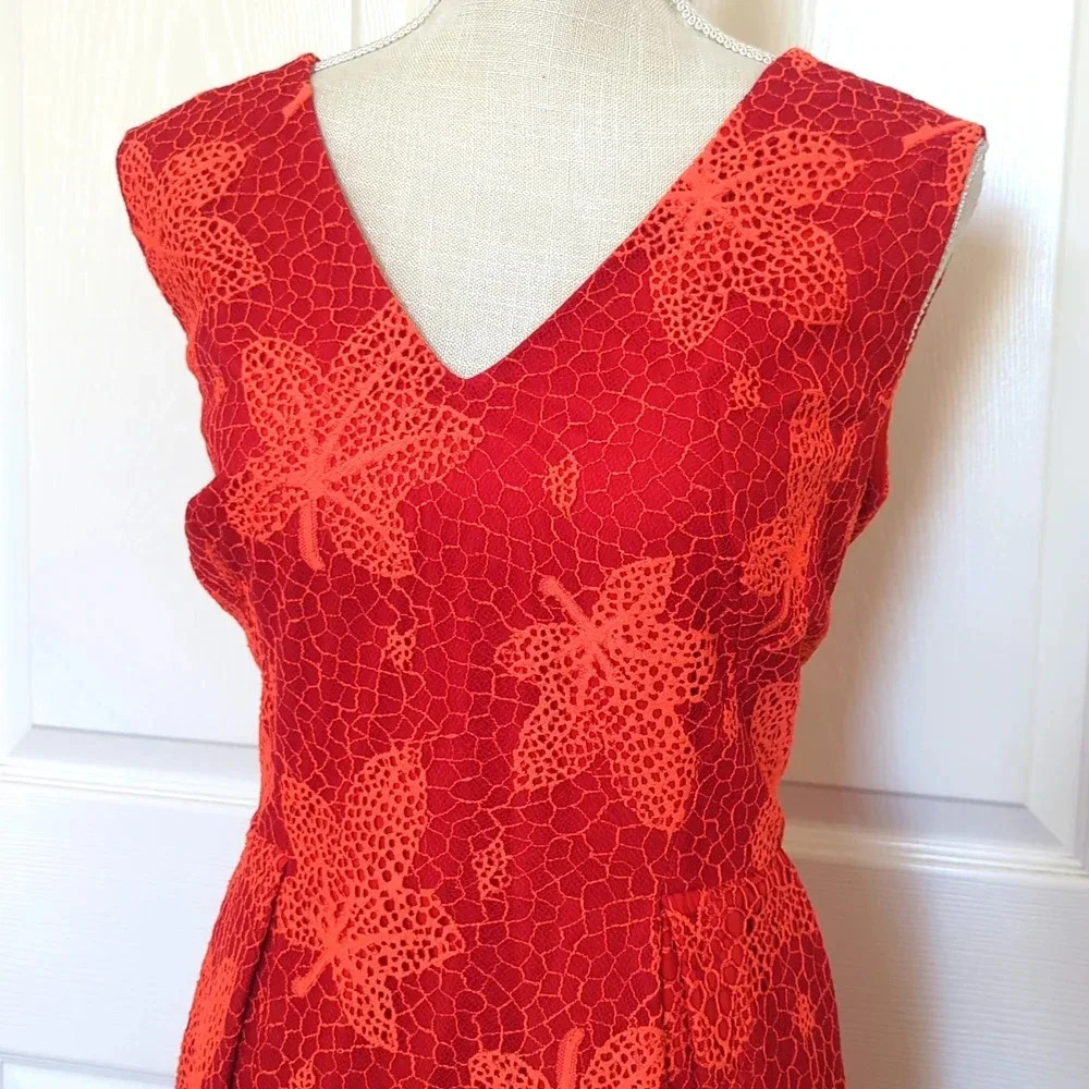 Zac Posen Red Leaf Floral Print Midi Length Dress - Picture 3 of 7
